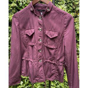 White House Black Market Button Up Military/Utility Jacket, Dark Purple, Size 4P